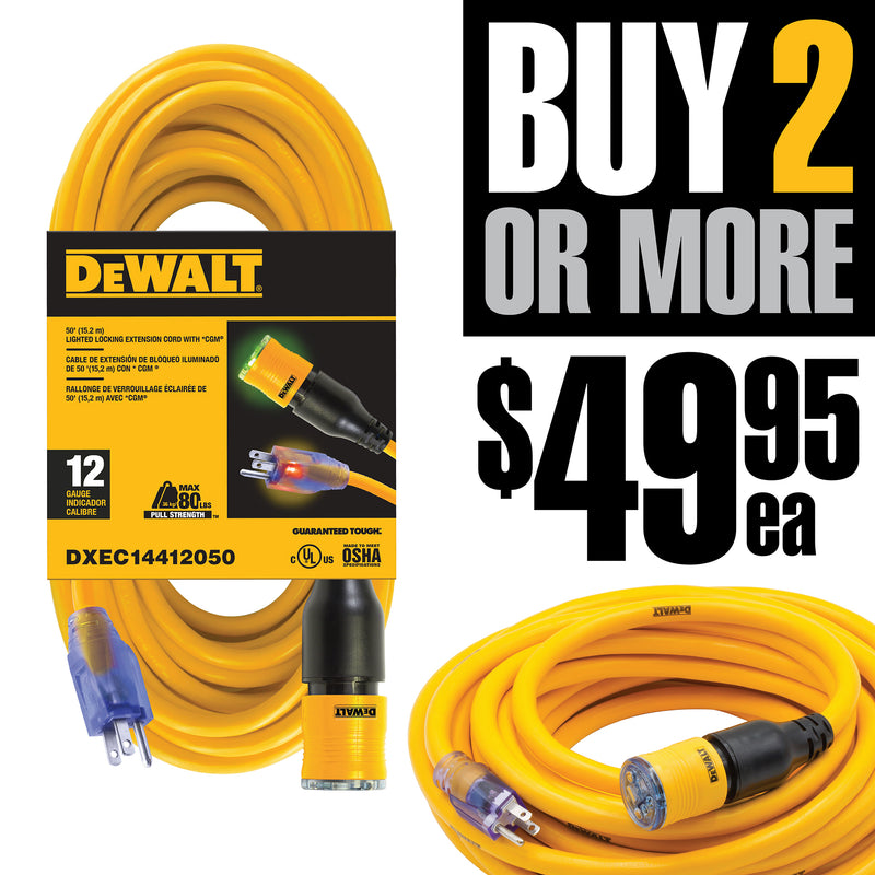 100 Foot 10/3 DEWALT Click-to-Lock Lighted Extension Cord – Power Tech®