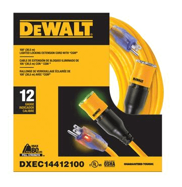 12/3 Gauge, 100 ft SJTW w/ Lighted End Contractor Grade Extension Cord